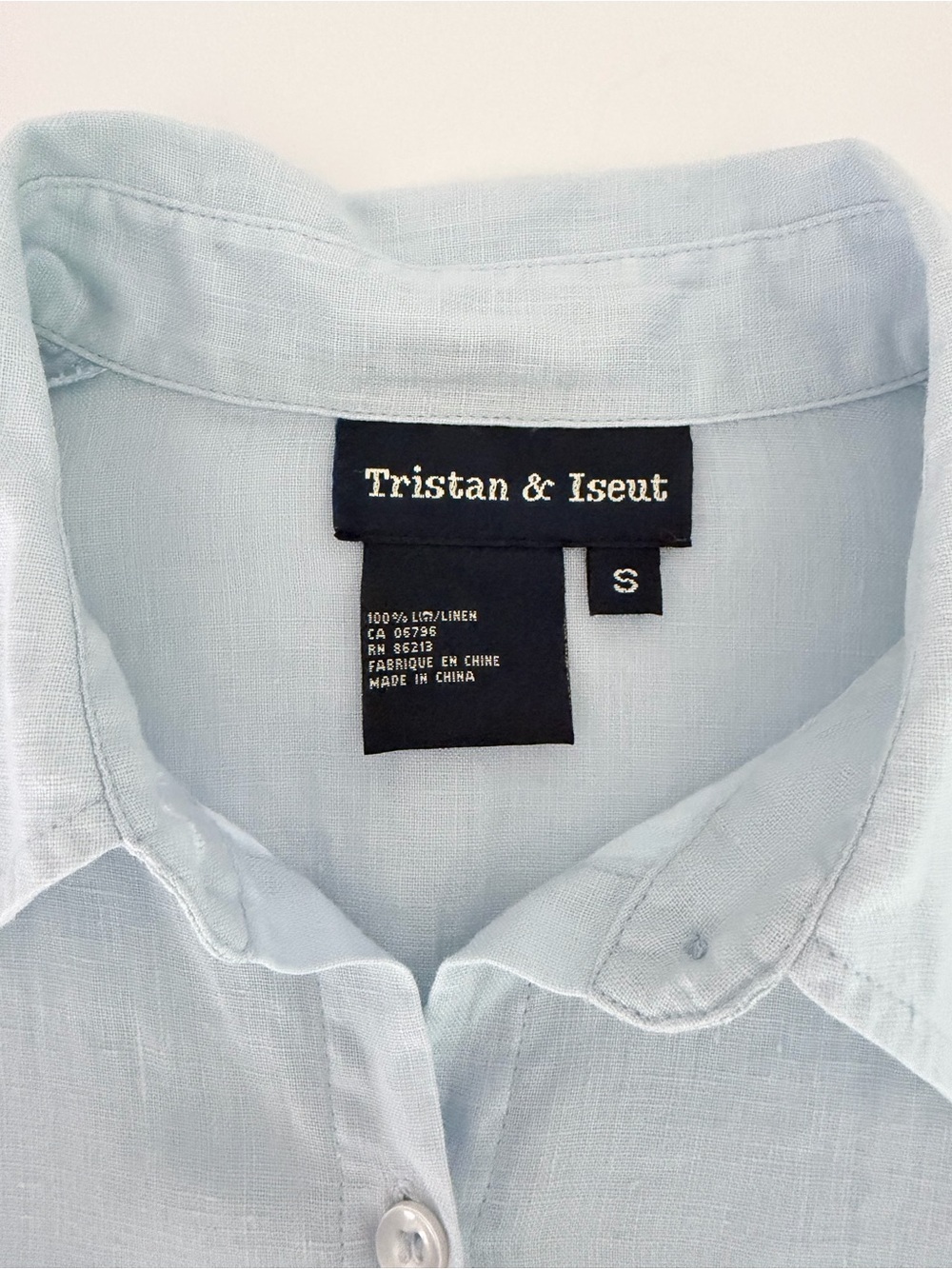 TRISTAN & ISEUT Light Blue 100% Linen Button-Up Shirt Casual size S - Picture 7 of 11